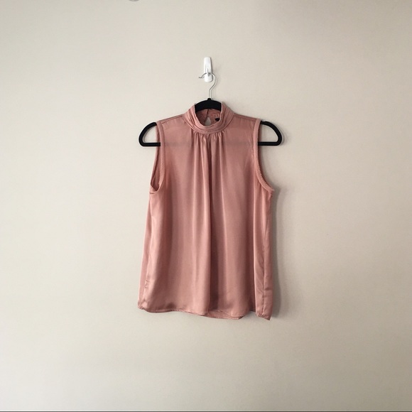Zara Dusty Rose Pink Satin High Neck Blouse - Picture 2 of 9